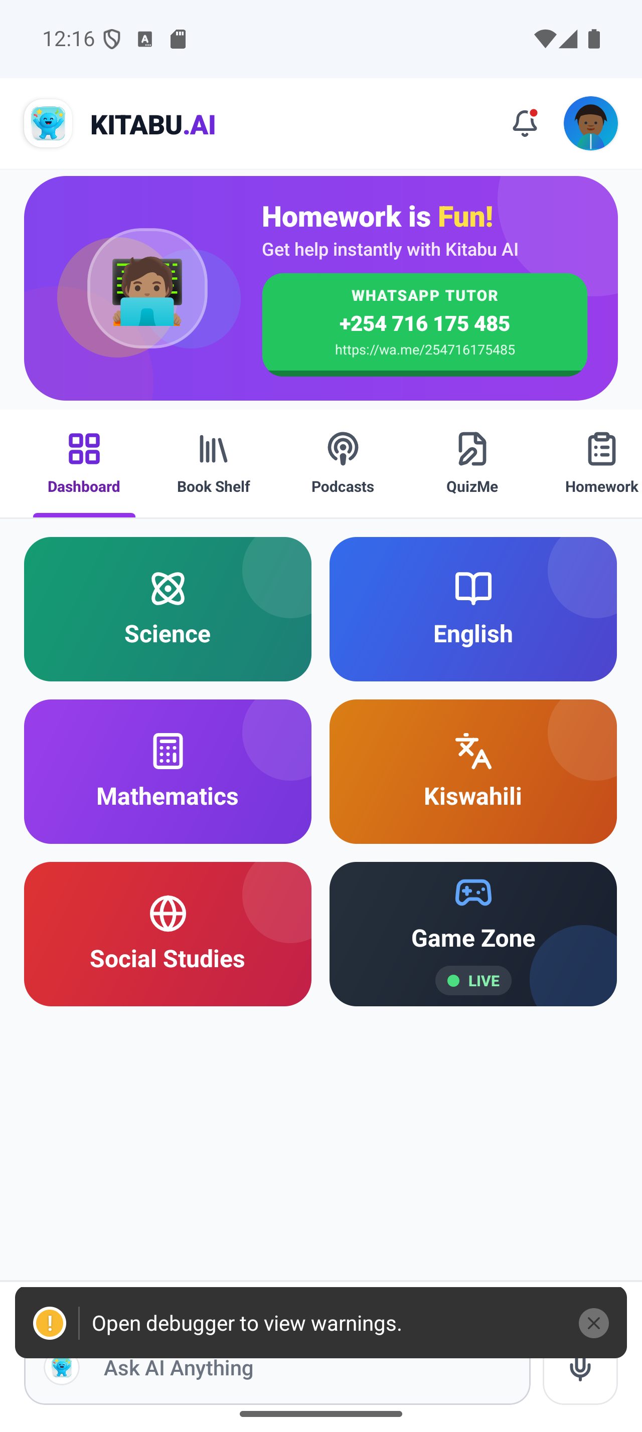 Kitabu AI quiz and streak screen showing a Kenyan learner’s real revision activity